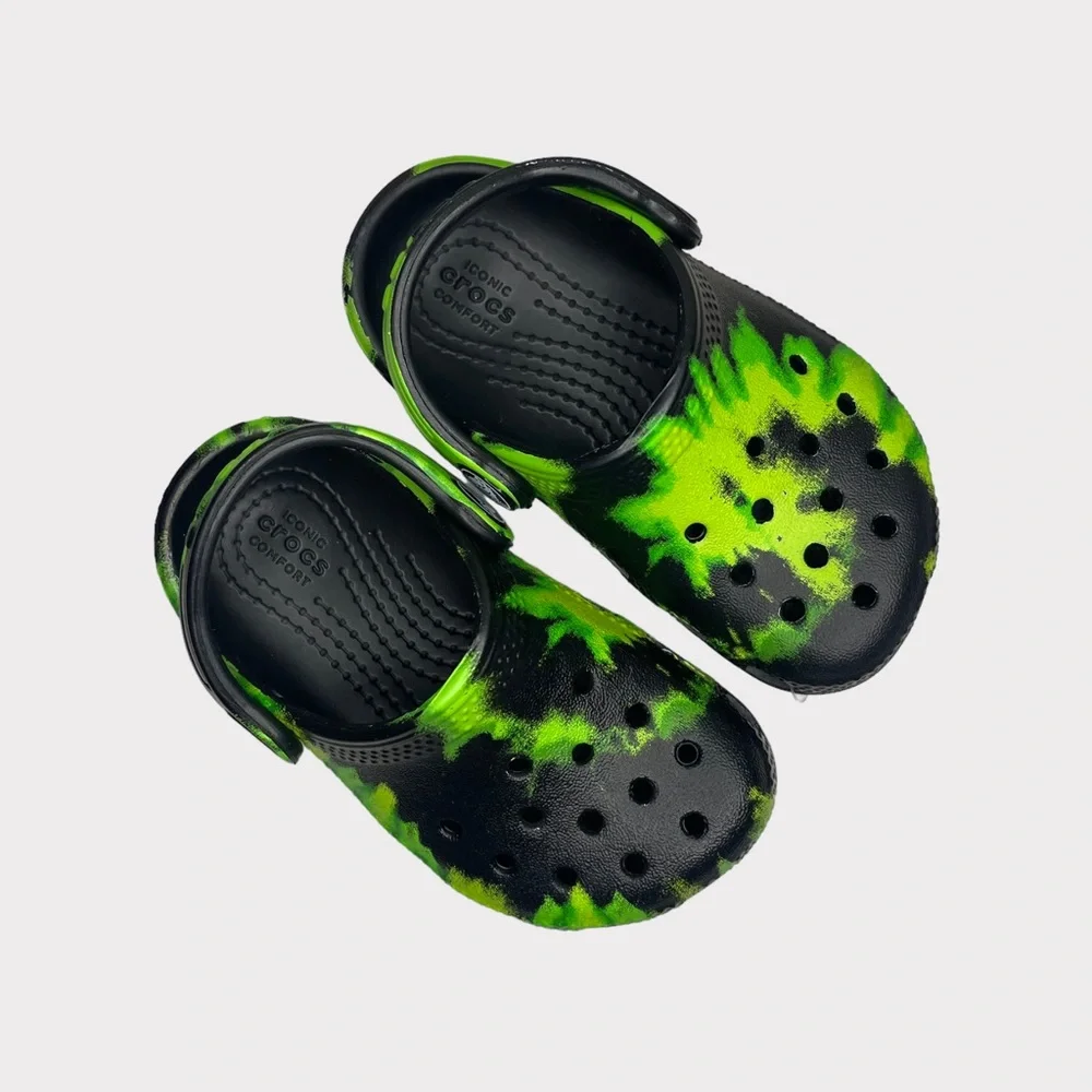 Crocs Black & Green Tie Dye Clogs - Picture 1 of 6